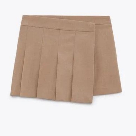 Zara Asymmetric Box Pleat Skort Tan - Picture 3 of 6